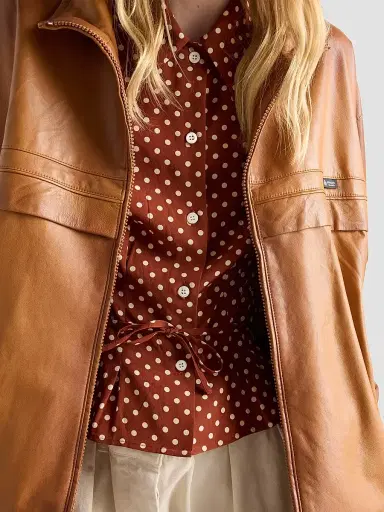 Prada Women's Polka-Dot Marocain Shirt - Brown - Size 6 | Thumbnail 6