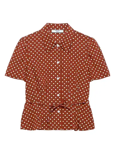 Prada Women's Polka-Dot Marocain Shirt - Brown - Size 6 | Thumbnail 1