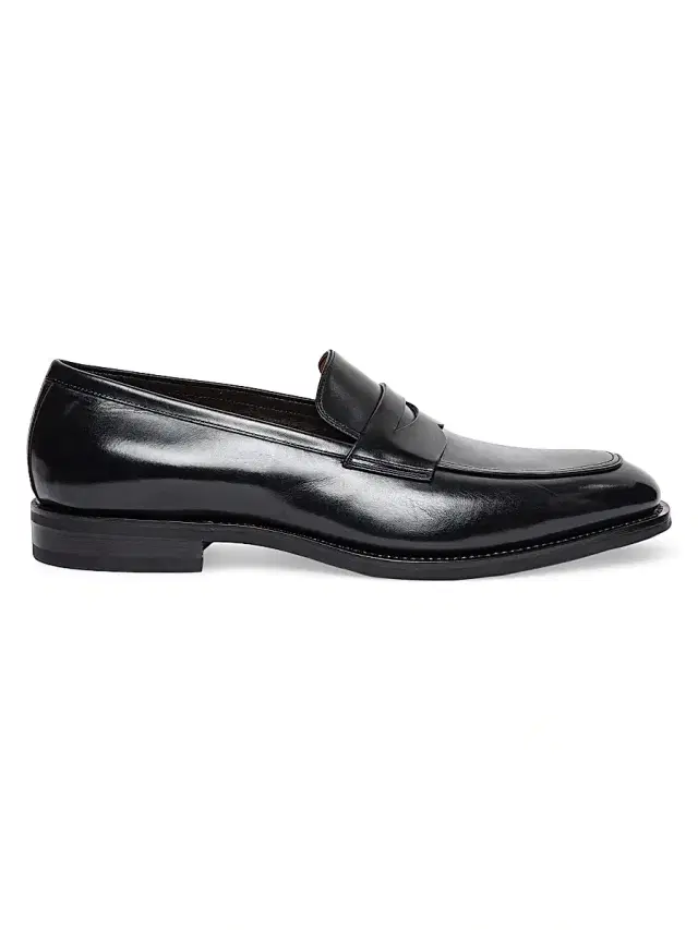 Santoni Men's Gregor Leather Penny Loafers - Black