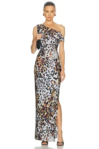 Norma Kamali Drop Shoulder Side Slit Fitted Gown | Thumbnail 1 Norma Kamali Drop Shoulder Side Slit Fitted Gown | Thumbnail 1