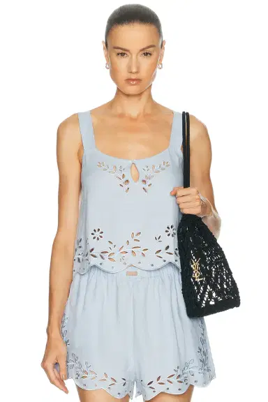LUNYA Linen Embroidered Eyelet Tank Top | Thumbnail 1