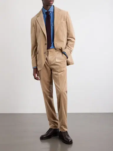Brunello Cucinelli Straight-Leg Pleated Cotton-Blend Corduroy Trousers - Men | Thumbnail 2