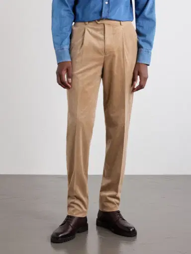 Brunello Cucinelli Straight-Leg Pleated Cotton-Blend Corduroy Trousers - Men | Thumbnail 3
