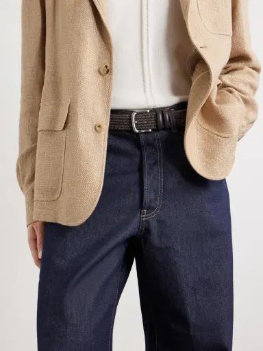 MR P. 3.5cm Leather-Trimmed Woven Belt - Men | Thumbnail 2