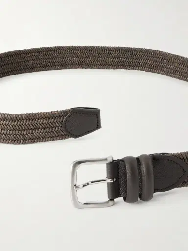 MR P. 3.5cm Leather-Trimmed Woven Belt - Men | Thumbnail 3