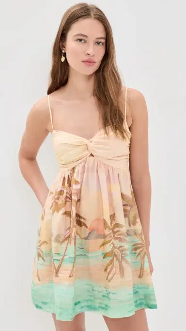 Dress To Beige Tropical Ruched Neckline Mini Dress Beige Tropical | Thumbnail 2