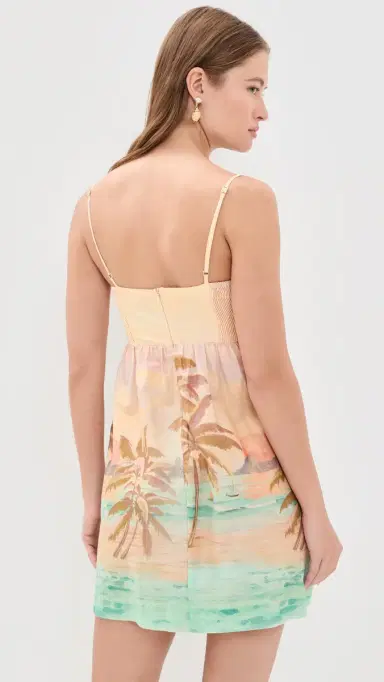 Dress To Beige Tropical Ruched Neckline Mini Dress Beige Tropical | Thumbnail 3