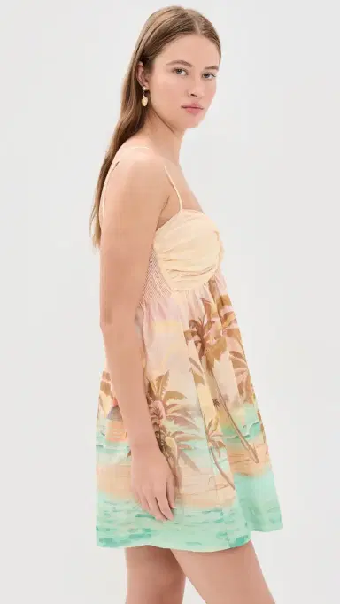 Dress To Beige Tropical Ruched Neckline Mini Dress Beige Tropical | Thumbnail 4