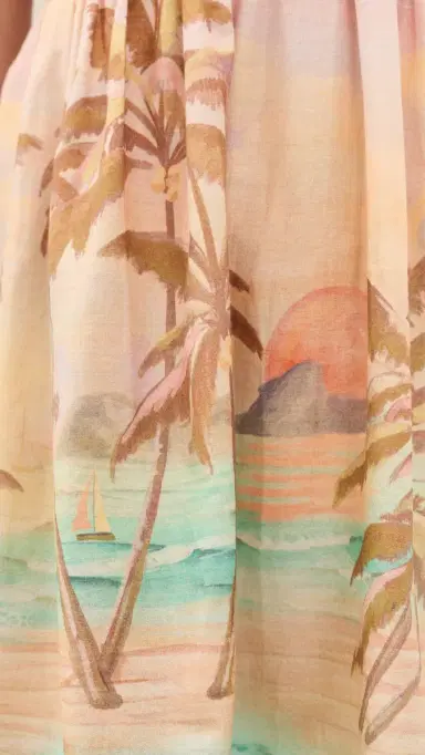 Dress To Beige Tropical Ruched Neckline Mini Dress Beige Tropical | Thumbnail 6
