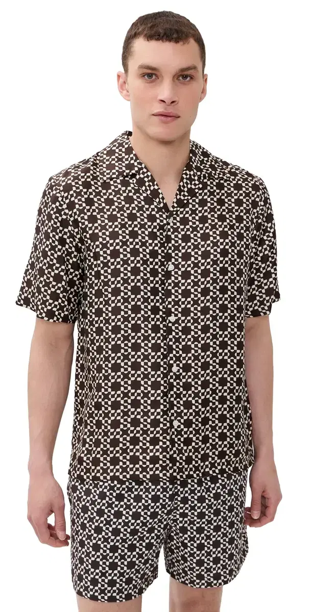 Simkhai Casper Printed ilk Shirt Chocolate