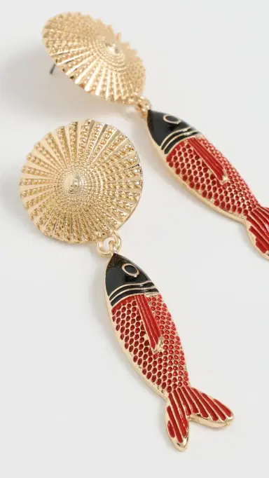 By Adina Eden Sun Disc Fish Drop Earrings Gold One Size | Thumbnail 4