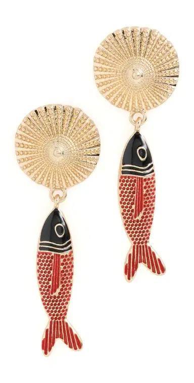 By Adina Eden Sun Disc Fish Drop Earrings Gold One Size | Thumbnail 1