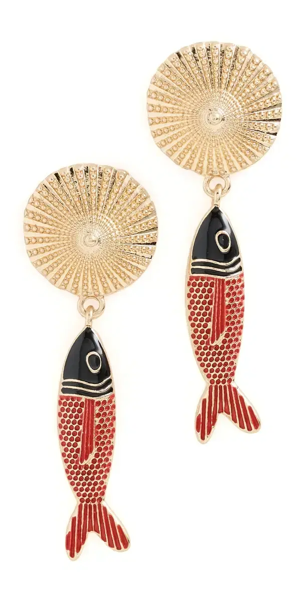 By Adina Eden Sun Disc Fish Drop Earrings Gold One Size
