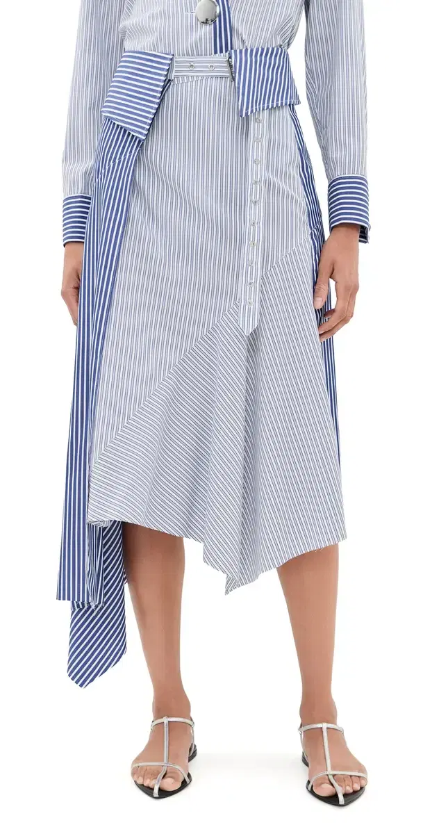 Marques'Almeida Patchwork Wrap Skirt with Folded Belt Blue Stripe
