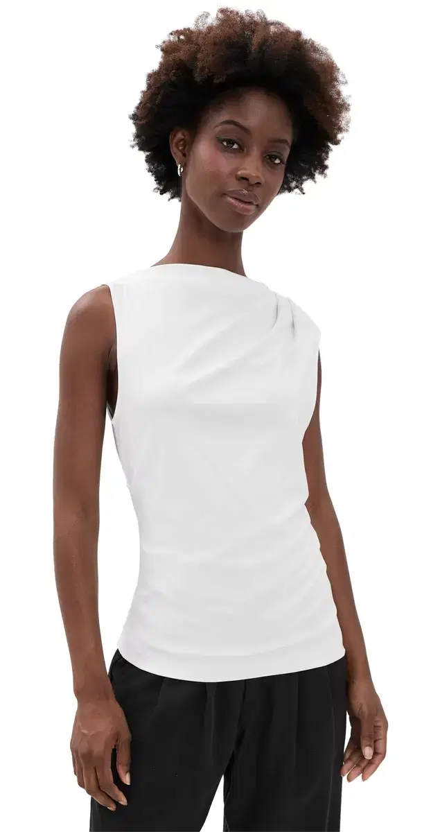 Vince Sleeveless Draped Top Optic White