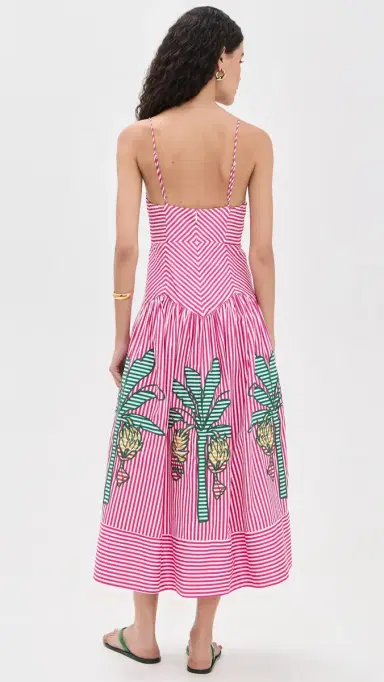 Farm Rio Palm Tree Cutwork Stripes Midi Dress Multi M | Thumbnail 4