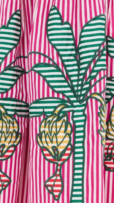 Farm Rio Palm Tree Cutwork Stripes Midi Dress Multi M | Thumbnail 6