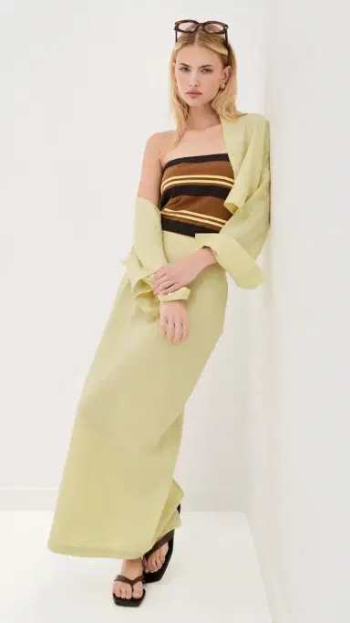 LE BOP Felicity Boxy Cropped Linen Button Down Honeydew | Thumbnail 5 LE BOP Felicity Boxy Cropped Linen Button Down Honeydew | Thumbnail 5