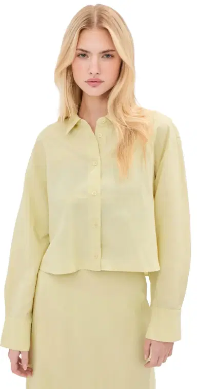 LE BOP Felicity Boxy Cropped Linen Button Down Honeydew | Thumbnail 1 LE BOP Felicity Boxy Cropped Linen Button Down Honeydew | Thumbnail 1