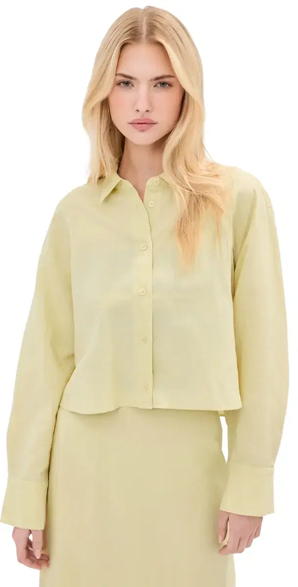 LE BOP Felicity Boxy Cropped inen Button Down Honeydew