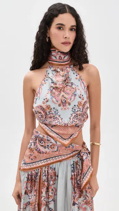 Zimmermann Silk Aster Scarf Bodice Blue Paisley Floral 1 | Thumbnail 2