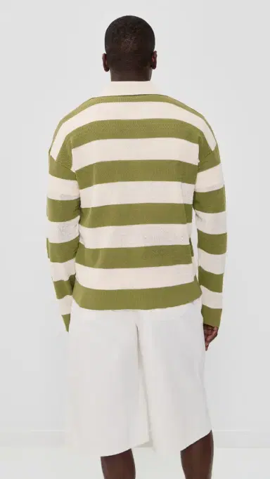 AMI Striped Polo Collar Cardigan Blanc Creme/atcha | Thumbnail 3 AMI Striped Polo Collar Cardigan Blanc Creme/atcha | Thumbnail 3