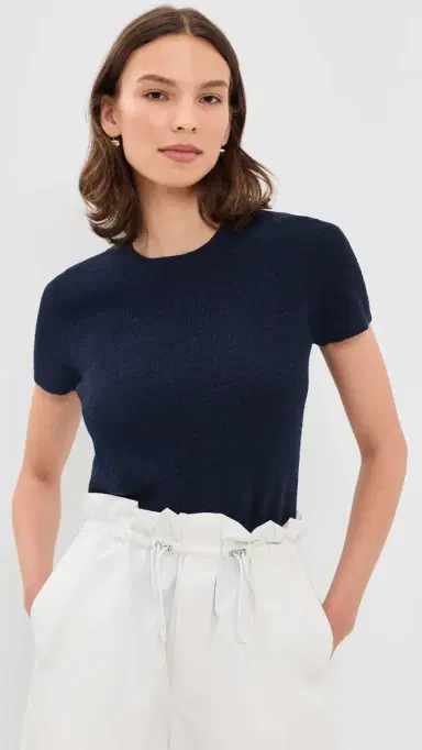 Vince Texture Short Sleeve Crew Pullover Navy | Thumbnail 2
