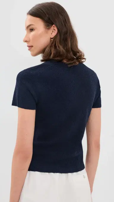 Vince Texture Short Sleeve Crew Pullover Navy | Thumbnail 3