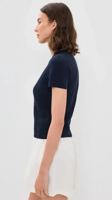 Vince Texture Short Sleeve Crew Pullover Navy | Thumbnail 4