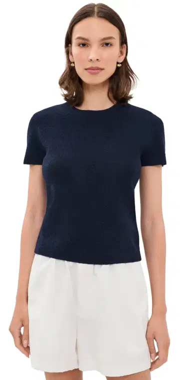 Vince Texture Short Sleeve Crew Pullover Navy | Thumbnail 1