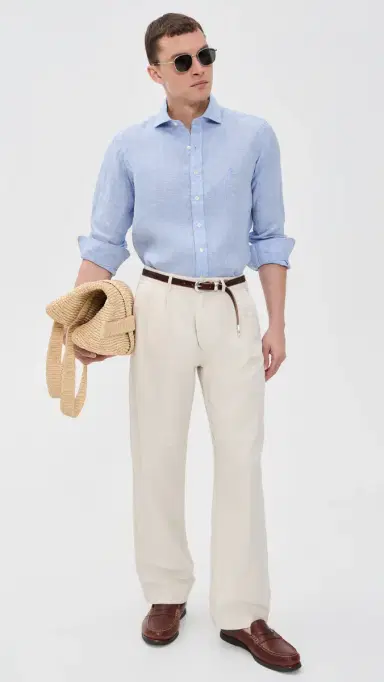 Polo Ralph Lauren Houndstooth Tissue Linen Sport Shirt Cabana Blue/White M | Thumbnail 5 Polo Ralph Lauren Houndstooth Tissue Linen Sport Shirt Cabana Blue/White M | Thumbnail 5