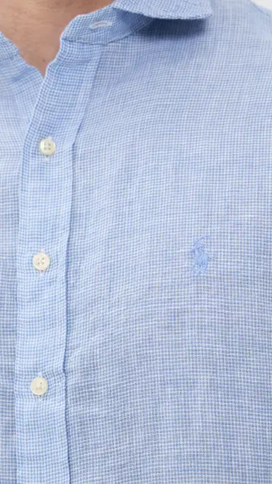 Polo Ralph Lauren Houndstooth Tissue Linen Sport Shirt Cabana Blue/White M | Thumbnail 6 Polo Ralph Lauren Houndstooth Tissue Linen Sport Shirt Cabana Blue/White M | Thumbnail 6