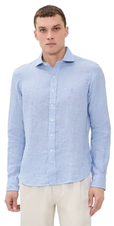 Polo Ralph Lauren Houndstooth Tissue Linen Sport Shirt Cabana Blue/White M | Thumbnail 1 Polo Ralph Lauren Houndstooth Tissue Linen Sport Shirt Cabana Blue/White M | Thumbnail 1