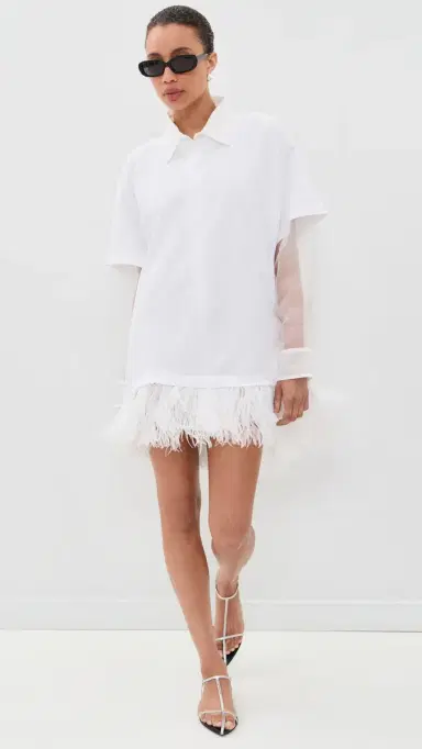 MARQUES ALMEIDA Ostrich Feather Hem T-Shirt Dress White S | Thumbnail 2