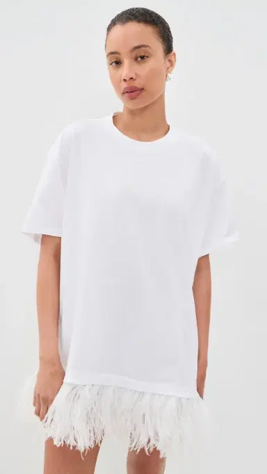MARQUES ALMEIDA Ostrich Feather Hem T-Shirt Dress White S | Thumbnail 3