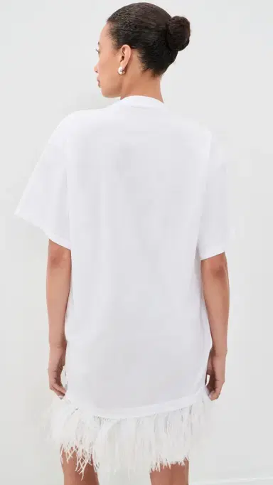 MARQUES ALMEIDA Ostrich Feather Hem T-Shirt Dress White S | Thumbnail 4