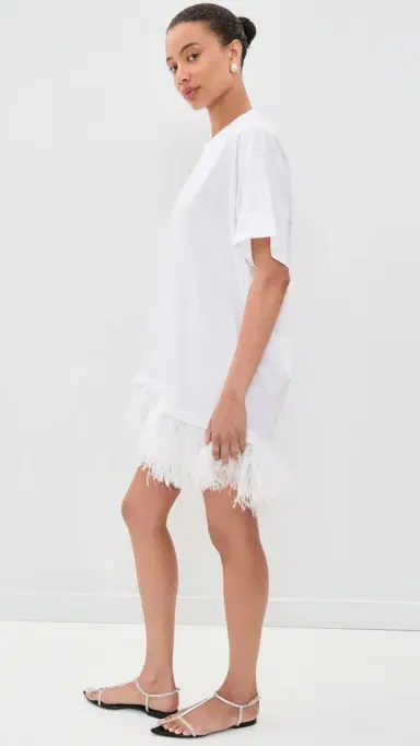 MARQUES ALMEIDA Ostrich Feather Hem T-Shirt Dress White S | Thumbnail 5