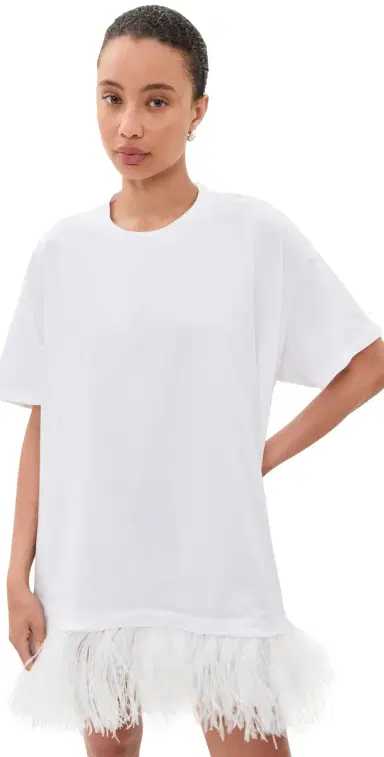 MARQUES ALMEIDA Ostrich Feather Hem T-Shirt Dress White S | Thumbnail 1