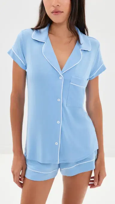 Eberjey Gisele Shortie Pajama Set Summer Blue/White L | Thumbnail 2