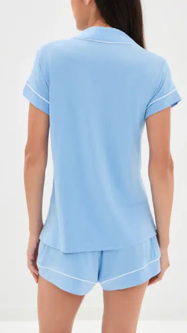 Eberjey Gisele Shortie Pajama Set Summer Blue/White L | Thumbnail 3
