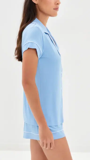 Eberjey Gisele Shortie Pajama Set Summer Blue/White L | Thumbnail 4