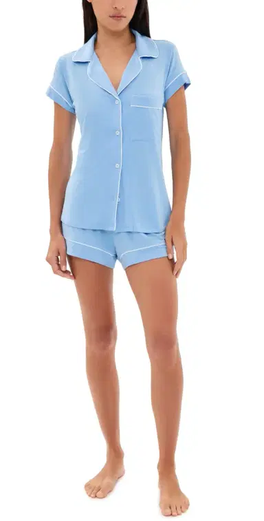 Eberjey Gisele Shortie Pajama Set Summer Blue/White L | Thumbnail 1