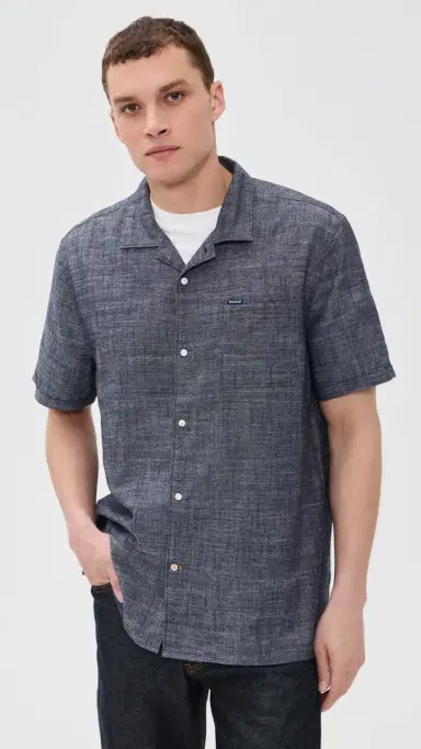 Barbour Bowston Linen Blend Summer Shirt Dark Navy | Thumbnail 2