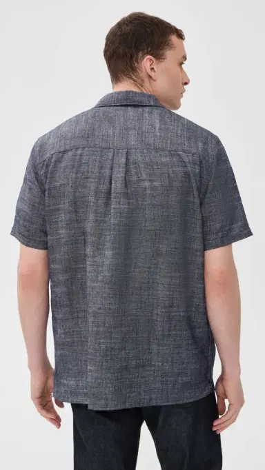 Barbour Bowston Linen Blend Summer Shirt Dark Navy | Thumbnail 3