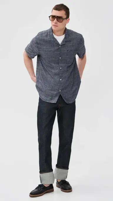 Barbour Bowston Linen Blend Summer Shirt Dark Navy | Thumbnail 5