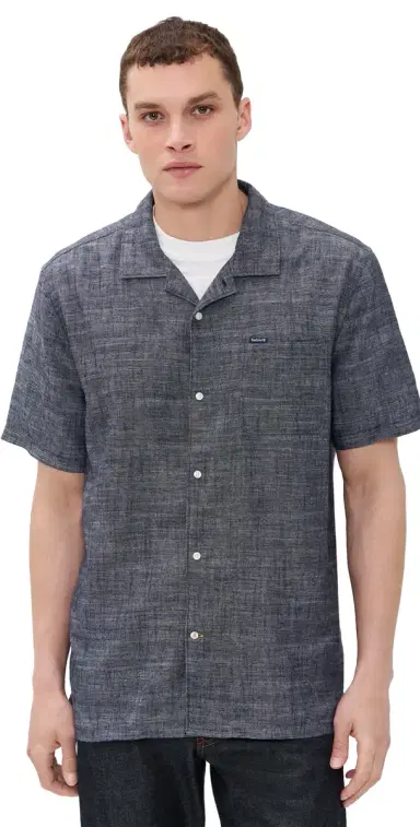 Barbour Bowston Linen Blend Summer Shirt Dark Navy | Thumbnail 1