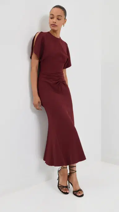 Victoria Beckham Bela Midi Dress Burgundy | Thumbnail 2 Victoria Beckham Bela Midi Dress Burgundy | Thumbnail 2