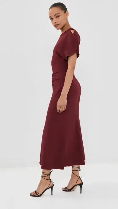 Victoria Beckham Bela Midi Dress Burgundy | Thumbnail 4 Victoria Beckham Bela Midi Dress Burgundy | Thumbnail 4