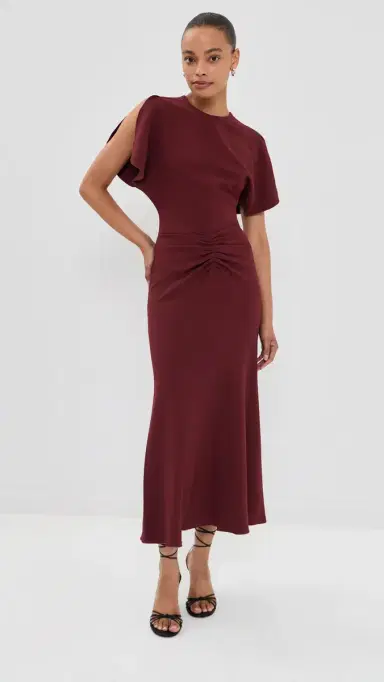 Victoria Beckham Bela Midi Dress Burgundy | Thumbnail 5 Victoria Beckham Bela Midi Dress Burgundy | Thumbnail 5