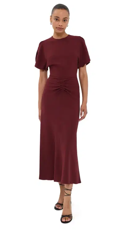 Victoria Beckham Bela Midi Dress Burgundy | Thumbnail 1 Victoria Beckham Bela Midi Dress Burgundy | Thumbnail 1